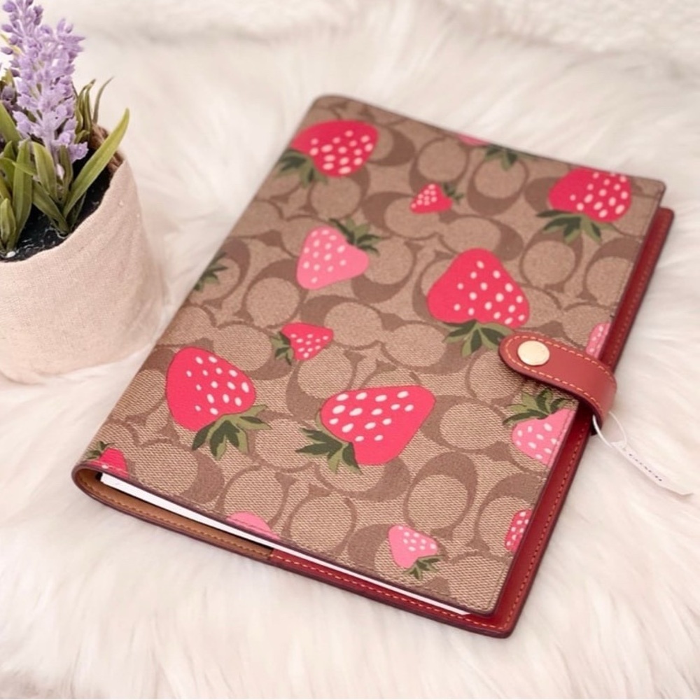 Coach Notebook with Wild Strawberry Print in Signature Canvas in Khaki CH386 NWT - Picture 3 of 10